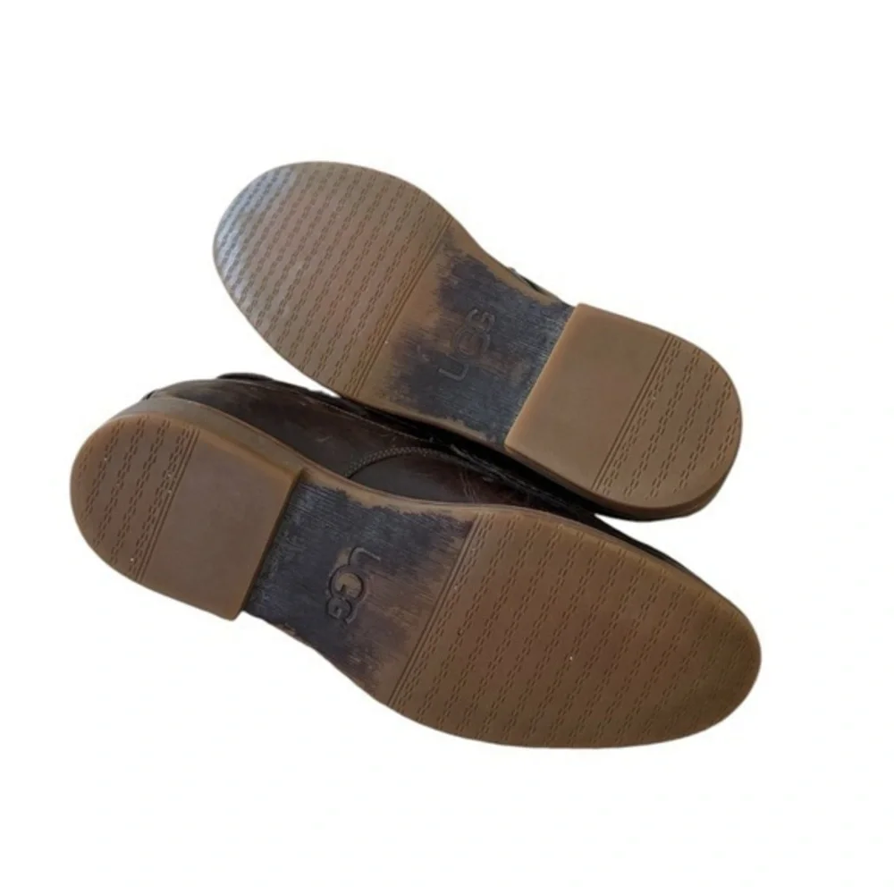 UGG Via Ponte Brown Leather Slip‎ On Moc Toe Low Top Loafers Shoes Size 10